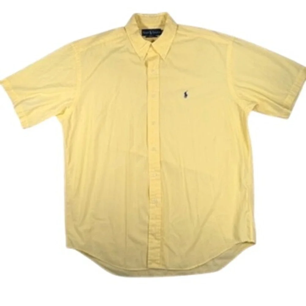 Ralph Lauren Blake Short Sleeve Button Down Large Mens Yellow Cotton Shirt